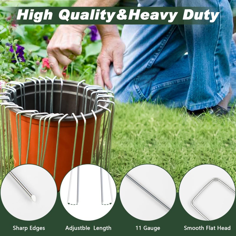 FEED GARDEN دبابيس حديقة 6 بوصة عبوة 50 قطعة مغلفة بالزنك الساخن لتغطية النباتات دبابيس خيمة دبابيس حديقة قماش تنسيق الحدائق دبابيس سجاد دبابيس فناء للزينة حاجز الأعشاب الضارة - Image 4